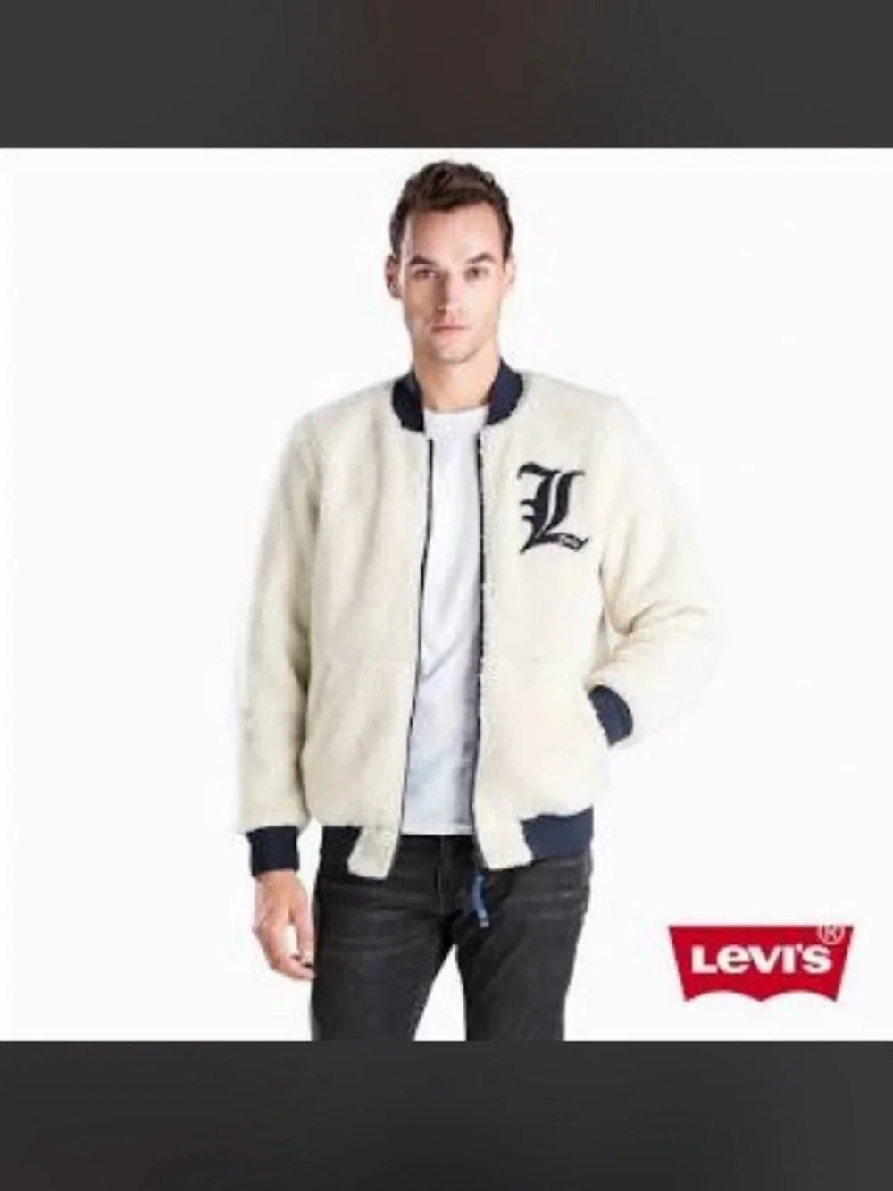 Levi's Reversible Bomber Jacket Quilted Chambray Shell & Sherpa Fur Blue Cream L
